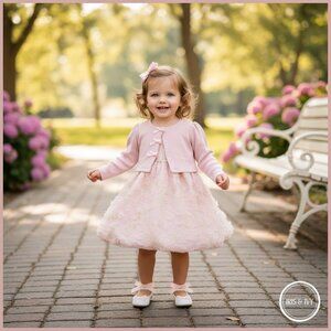 Iris & Ivy Bow Cardigan & Bubble Dress Set NWT Pink 24 months